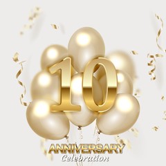 10 Anniversary gold numbers with golden confetti.