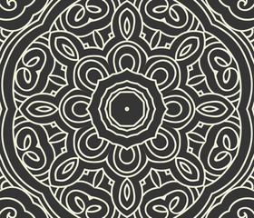 Pattern with a white mandala on a gray background. - Vector.