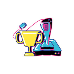 video game joystick control with trophy cup