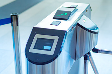 Entrance with e-pass. Turnstile spinner with a card application. Automatic checkpoint with...