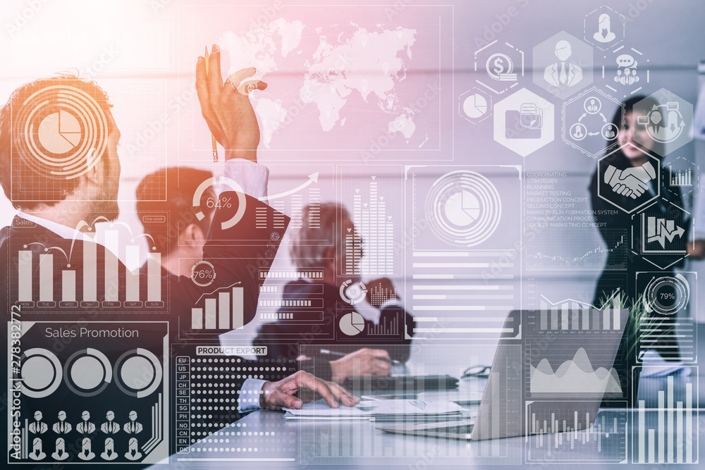 Sticker big data technology for business finance analytic concept. modern graphic interface shows massive in