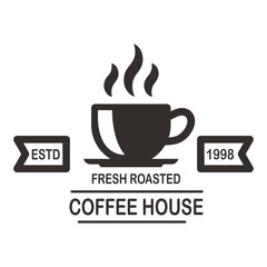 Coffee house emblem template. Design element for logo, label, sign, poster, flyer. Vector illustration