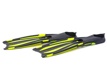 Pair of yellow-black flippers isolated on white background
