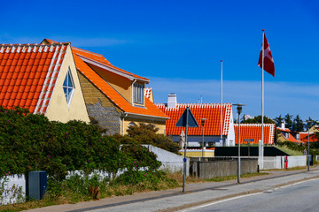 Skagen, Denmark The main street and houses in the thís seaside town.