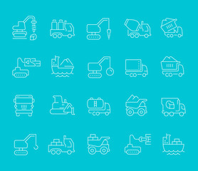 Set Vector Line Icons of Construction Transport