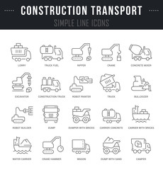 Set Vector Line Icons of Construction Transport