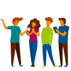 Fototapeta premium Company people support dialogue, communicate, Concept for web page, banner, presentation, social media, documents, cards, posters. Vector illustration, news, catting, team work, community, man, woman