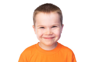 Little cute boy smiling, isolated on white background