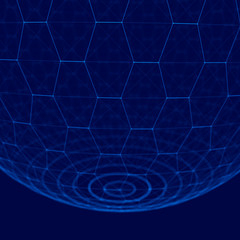 Multilayer sphere of honeycombs. Futuristic blue hexagon background. Futuristic honeycomb concept. Pattern for wallpaper design.Big data digital background.