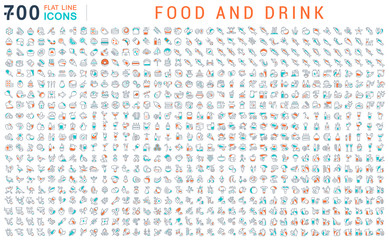 Fototapeta na wymiar Set Vector Line Icons of Food and Drink