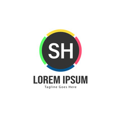 Initial SH logo template with modern frame. Minimalist SH letter logo vector illustration