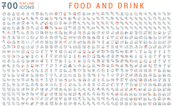 Set Vector Line Icons of Food and Drink