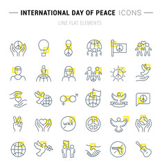 Fototapeta premium Set Vector Line Icons of International Day of Peace