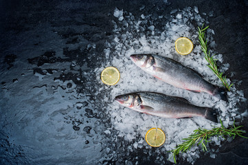 varieties of raw fresh fish, seafood on ice