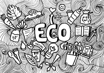 Green,eco,environment concept. Doodle cartoon art drawing design vector background