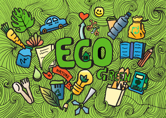 Green,eco,environment concept. Doodle cartoon art drawing design vector background