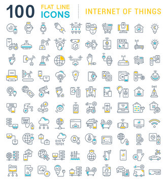 Set Vector Line Icons of Internet of Things