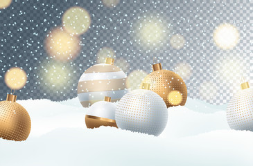 Christmas decoration design with festive objects. Isolated on transparent background