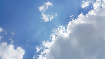beautiful background of clouds, clearly visible lines of white clouds and blue sky, the top is a sunbeam