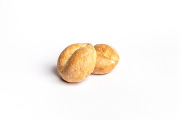 Freshly baked bread rolls isolated on white background.