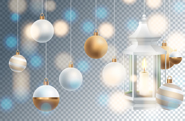 Christmas decoration design with festive objects. Isolated on transparent background