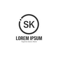 Initial SK logo template with modern frame. Minimalist SK letter logo vector illustration