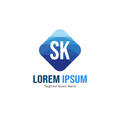 Initial SK logo template with modern frame. Minimalist SK letter logo vector illustration