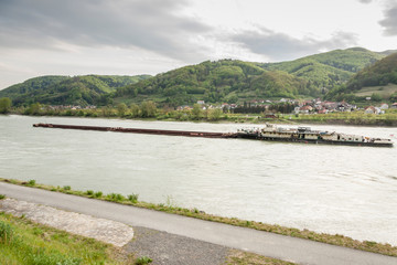 Fototapeta na wymiar Barge on the Danube River - Austria