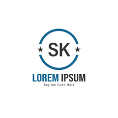 Initial SK logo template with modern frame. Minimalist SK letter logo vector illustration