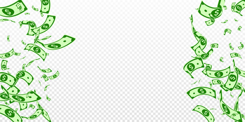 American dollar notes falling. Random USD bills on