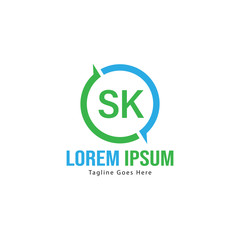 Initial SK logo template with modern frame. Minimalist SK letter logo vector illustration