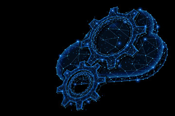 Abstract polygonal light design of cloud storage with cog gears sign