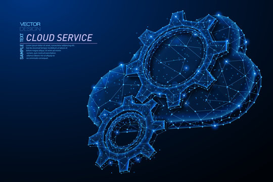Abstract polygonal light design of cloud storage with cog gears sign