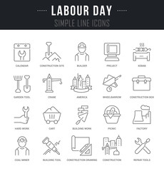 Set Vector Line Icons of Labour Day