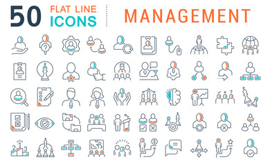 Fototapeta na wymiar Set Vector Line Icons of Management