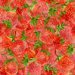 Hand drawn watercolor seamless pattern of strawberries. Can be used for greeting cards, invitations, postcards, textile design, table napkins etc.