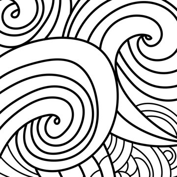 Zentangle sand swirl pattern background and coloring book, coloring page or colouring picture. Hand drawn black picture. Abstract wave monochrome design. Monochrome texture. - Vector graphics. © Mei_Yuan