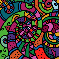 Fototapeta premium Zen art sand swirl pattern background. Hand drawn colored picture. Abstract wave multicolor design. Fascinating texture. - Vector graphics.