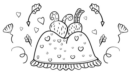 Coloring with hares. Love and romance. Two animals under the blanket. - Vector illustration. Vector