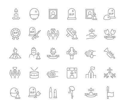 Set Vector Line Icons of Memorial Day
