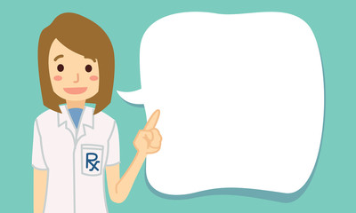 Pharmacist talk in bubble speech copy space vector character presentation