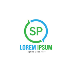 Initial SP logo template with modern frame. Minimalist SP letter logo vector illustration