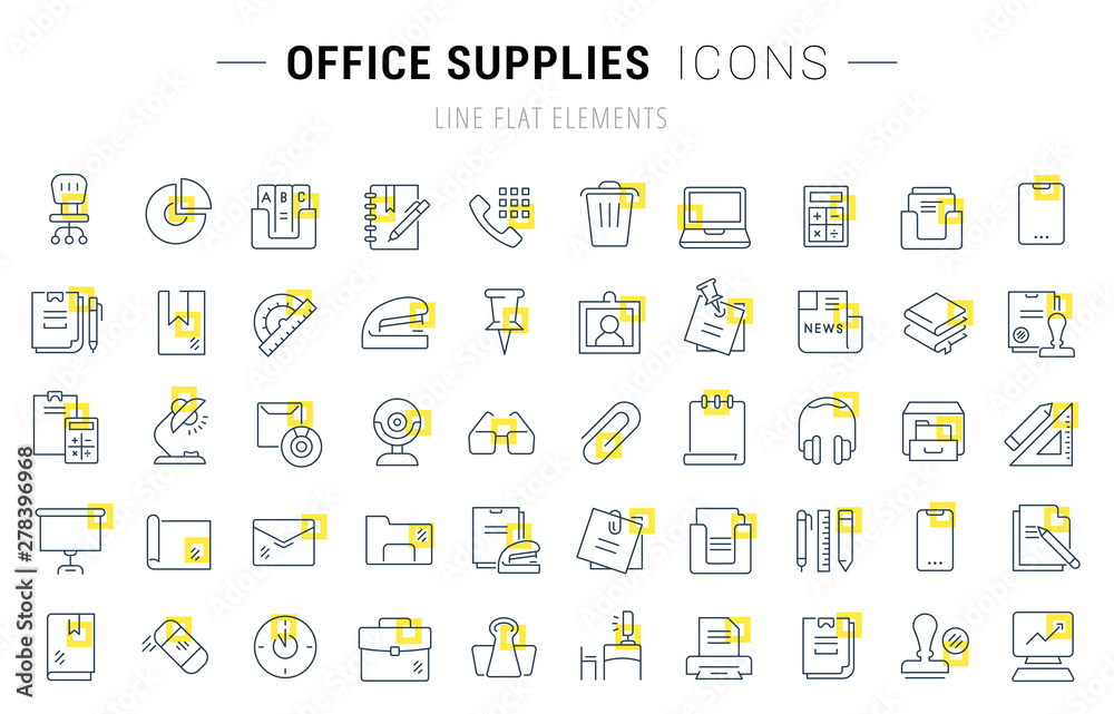 Wall mural Set Vector Line Icons of Office Supplies