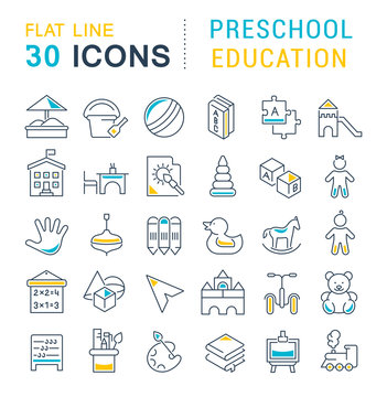 Set Vector Line Icons of Preschool Education