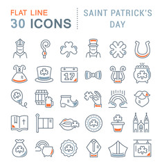 Set Vector Line Icons of Saint Patrick's Day
