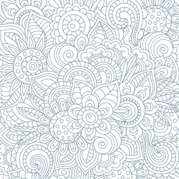 Flowers and leaves zentangle art background, doodle patterns, white-gray color. Floral abstract background.