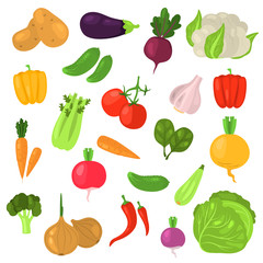 Vegetables color vector icons set. Flat design