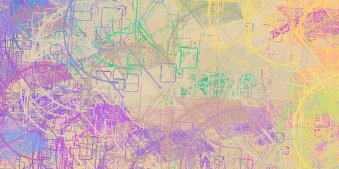 Digital sketch on colorful wall. 2d illustration. Texture backdrop painting.