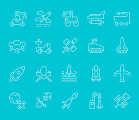 Set Vector Line Icons of Space Transport
