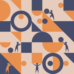 abstract geometric shapes and people